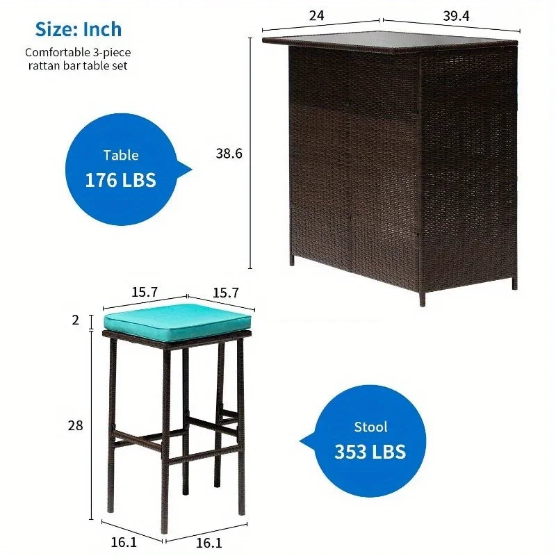 A three-piece outdoor bar set Terrace wicker counter high table set Solid frame
