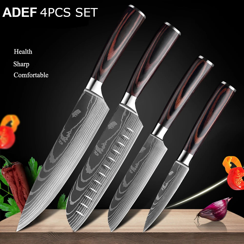 Sharp Japanese Kitchen Knife Set, Chef Knives, Laser Damascus Pattern, Sharp Cleaver, Slicing Utility Knife, Dropshipping