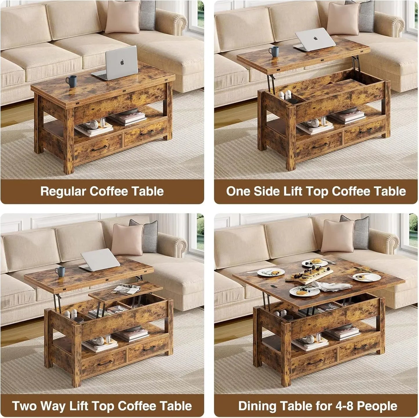 Coffee Table Lift Top, Multi-Function Convertible Coffee Table,Coffee Table Converts to Dining Table