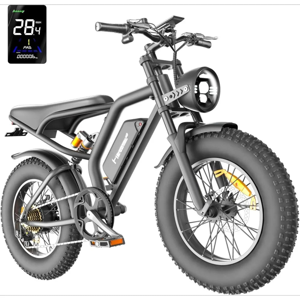 Electric Bike for Adults, 20 Inch Fat Tire Ebike with Peak 1500W Motor , 7 Speed Dirt Electric Motorcycle Bicycle
