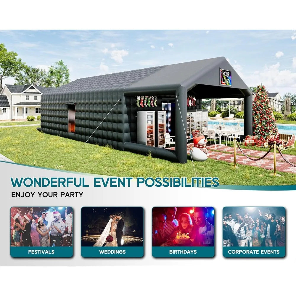 39x20x14 FT Large Black Inflatable Night Club Tent for Adults with Extra Pavilion Rest Area, Inflatable Nightclub