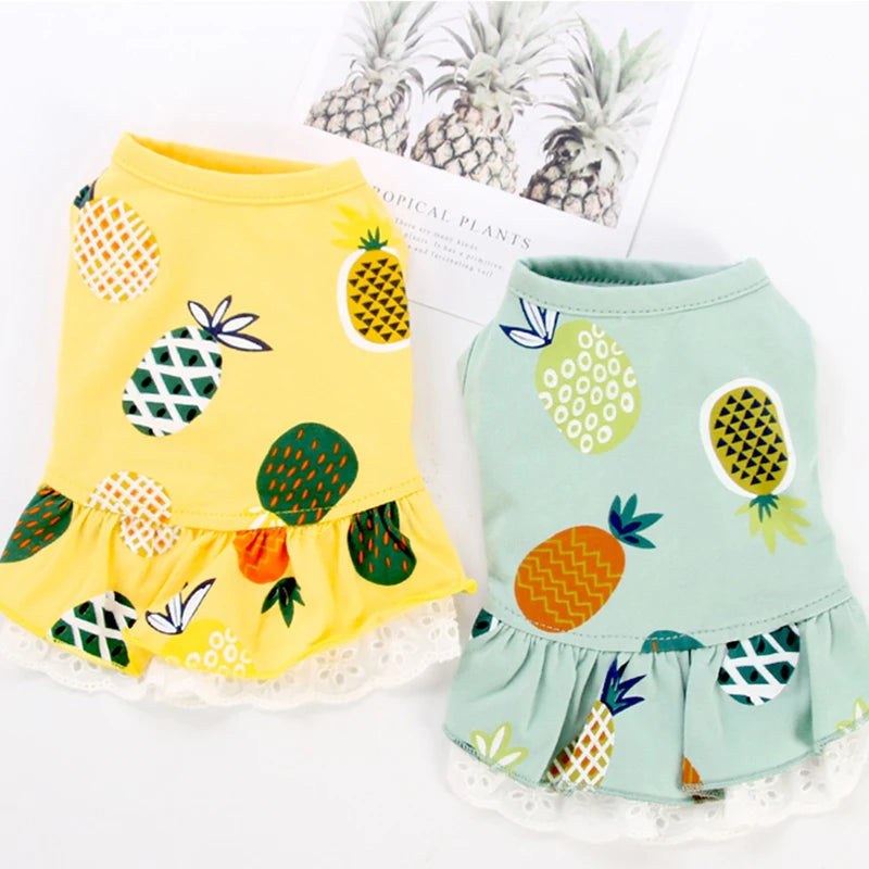 Summer Cotton Cat Dress Skirt Cute Pineapple Cherry Print Pet Clothes Dresses for Cats Sphynx Dog kedi elbisesi ropa para gatos