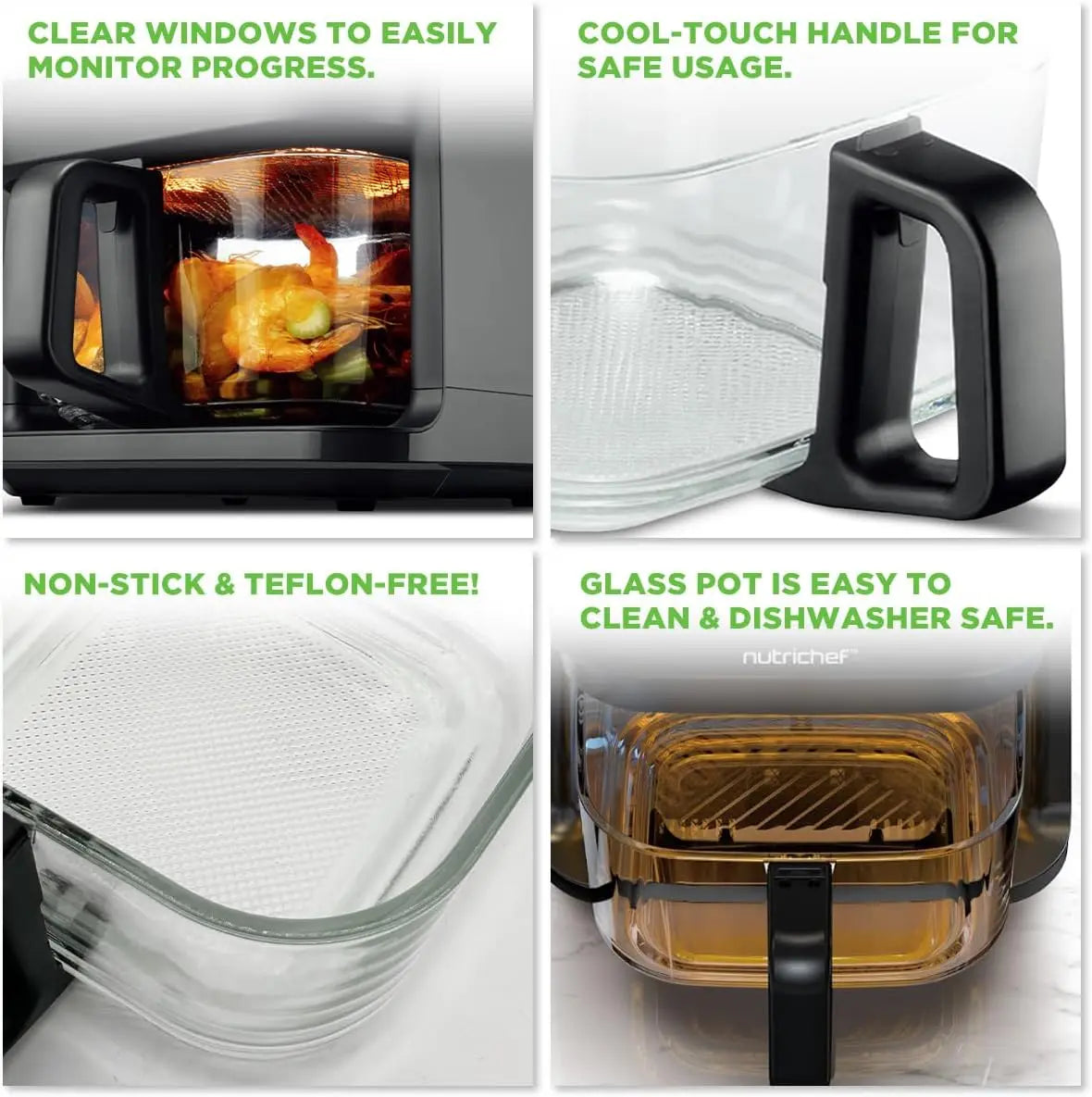 5.8 Quart Air Fryer 8-1 Preset Cook Modes Transparent Fry Bowl for Best Cooking Results Cook Shrimp, Steak, Fries, Wings