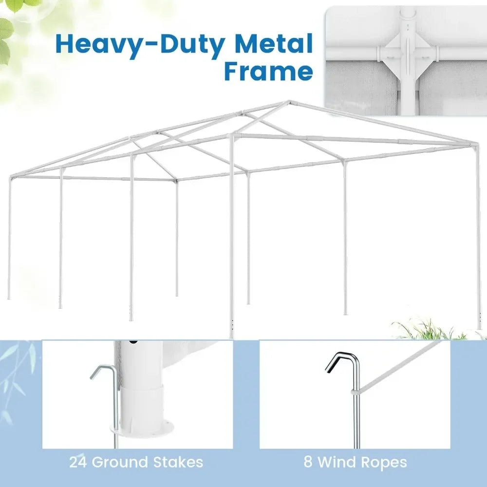 10x30 Ft Heavy Duty Party Awning, Large White Event Tent with 6 Sidewalls & 2 Zippered Door,for Patio, Backyard,Parties