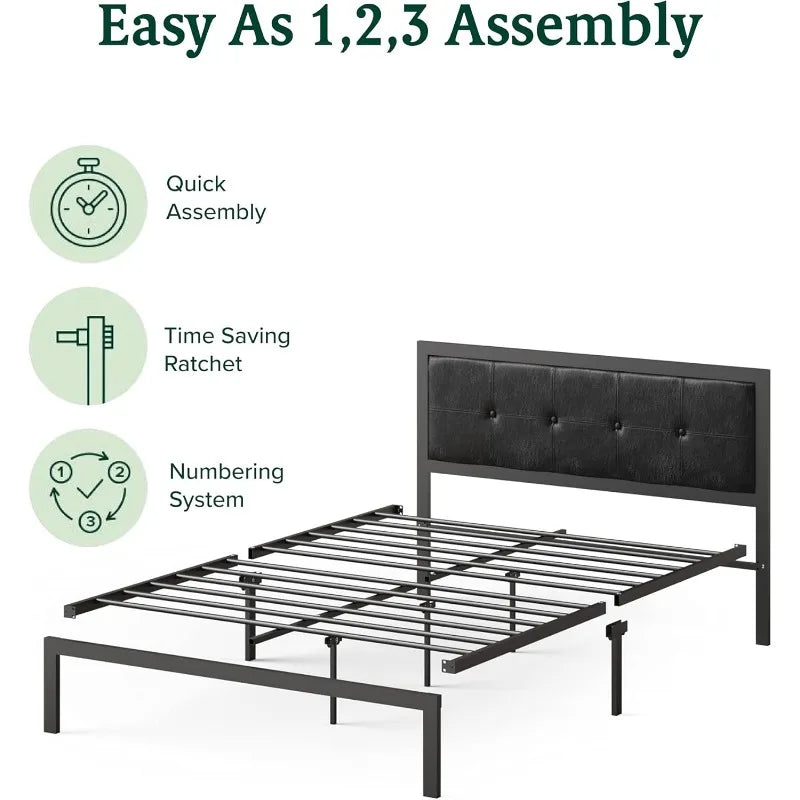 Cherie Faux Leather Classic Platform Bed Frame with Steel Support Slats,