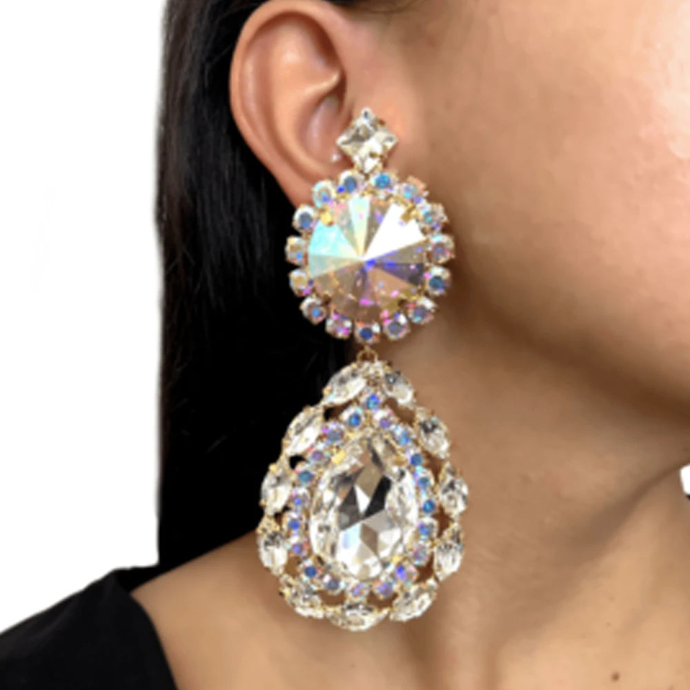 Stonefans Water Drop Exaggerated Jewelry Sets Queen Accessories  Statement Colorful Rhinestone African Necklace Set for Women
