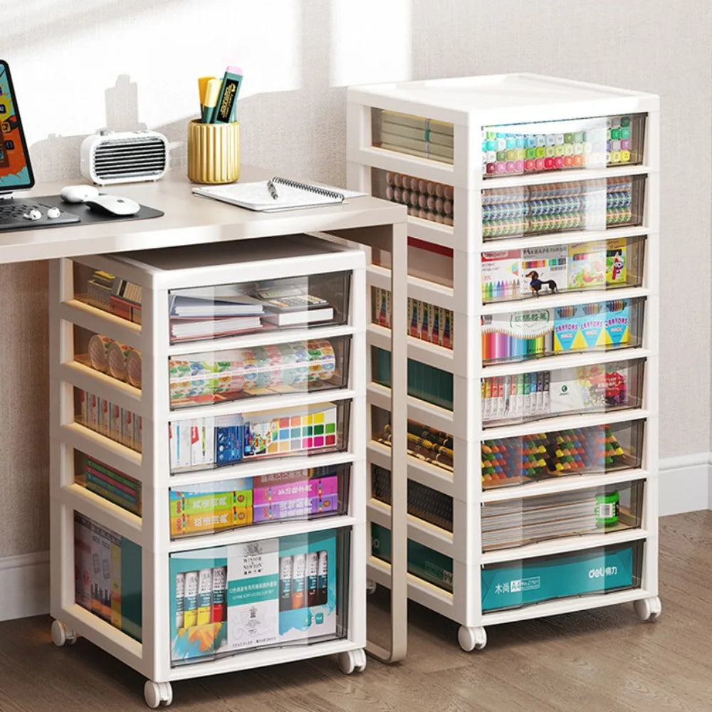 Plastic Storage Cabinet with Wheels Movable Big Capacity A Living Room Convenient Lockers Vertical Multilayer Transparent Shelf