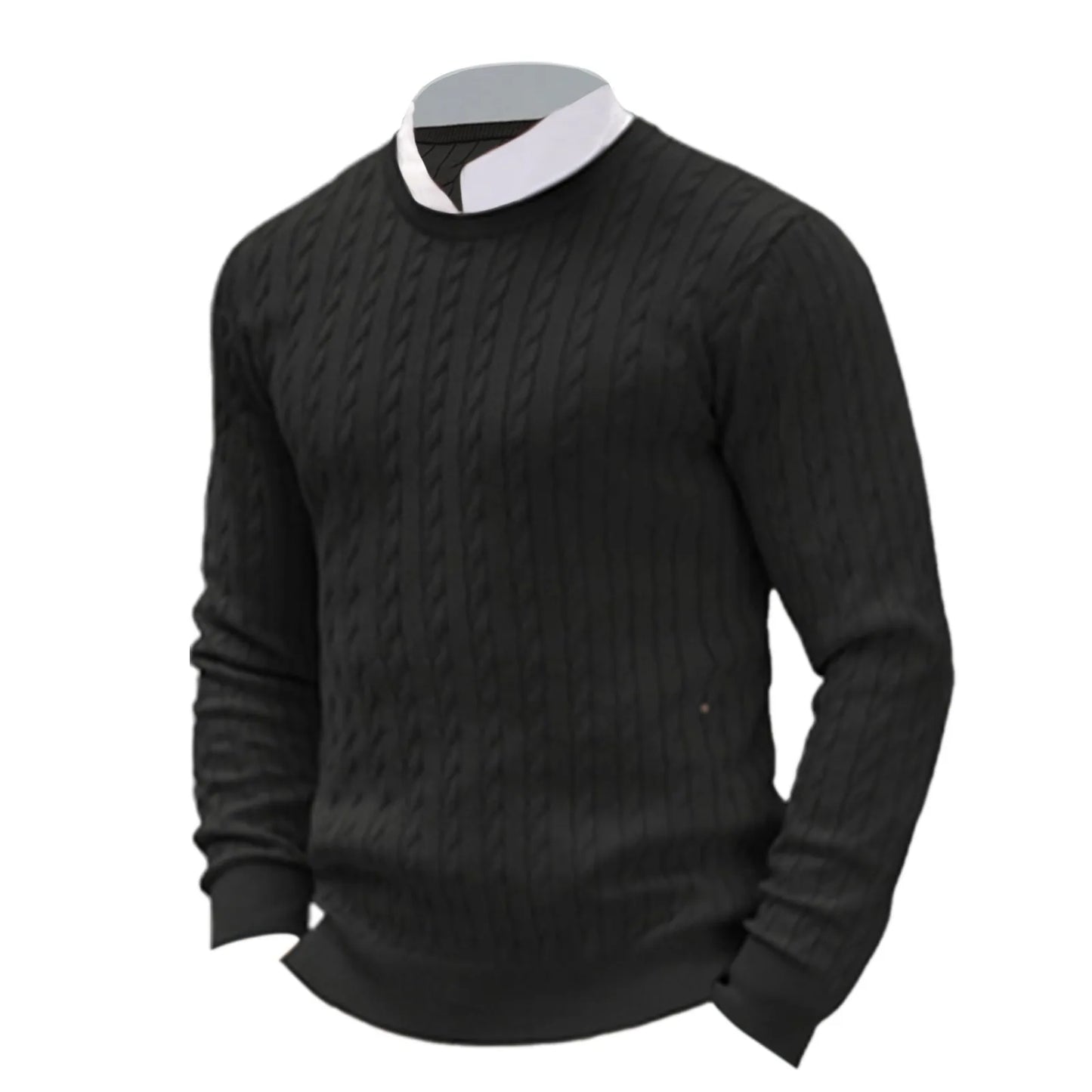 2024 Autumn Winter New Oversized Business Cable Knit Sweaters Men Office Long Sleeve Knitted Casual Warm Vintage Pullover Tops