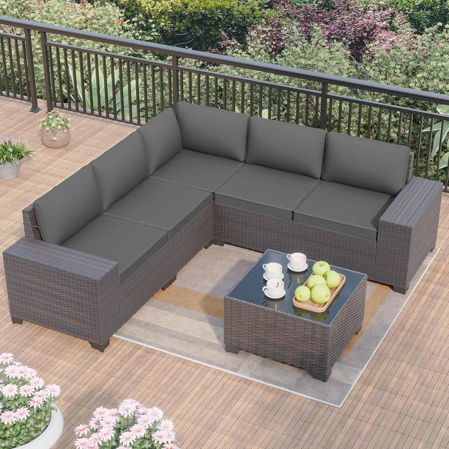 Patio Furniture Modularwith Swivel Chairs Outdoor Sectional Wicker Rattan w/Fire Pit Conversation Sofa Set for Backyard