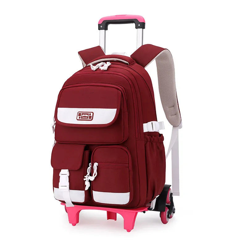 Rolling School Bags for Girls Backpack Children Waterproof School Backpacks with Wheels Middle School Trolley Luggage Back Pack