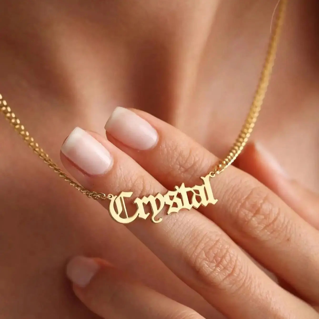 Personalised 18K Gold Name Necklace with Curb Chain, Custom Gothic Name Necklace, Birthday Gift for her, Christmas Gift for Her