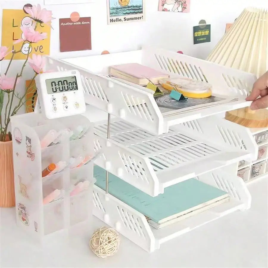 Three layer file rack storage artifact file disk folder office desktop bookshelf archive data rack storage rack office supplies