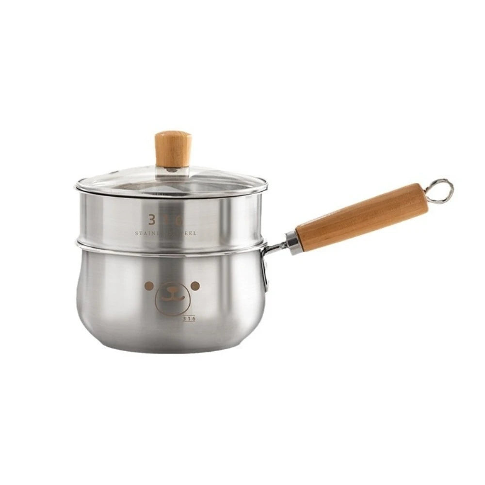 Practical 316 Stainless Steel Saucepan Soup Pot Cartoon Cookware Milk Pan with Lid Wooden Handle Stock Pot Kitchen Utensils