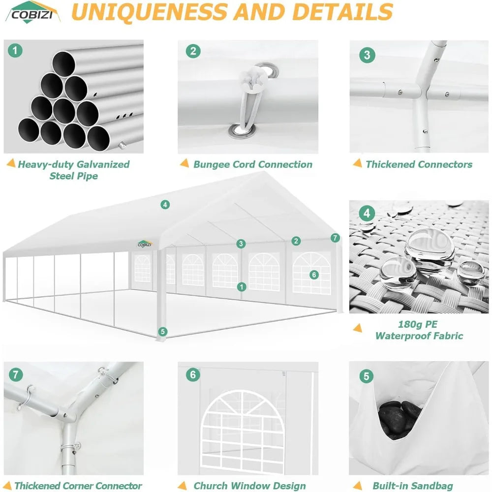 20x40FT Party Tent Heavy Duty, Wedding Tent, Event Tent for Parties, with 8 Removable Sidewalls,20x40 Tent with Built-in Sandbag