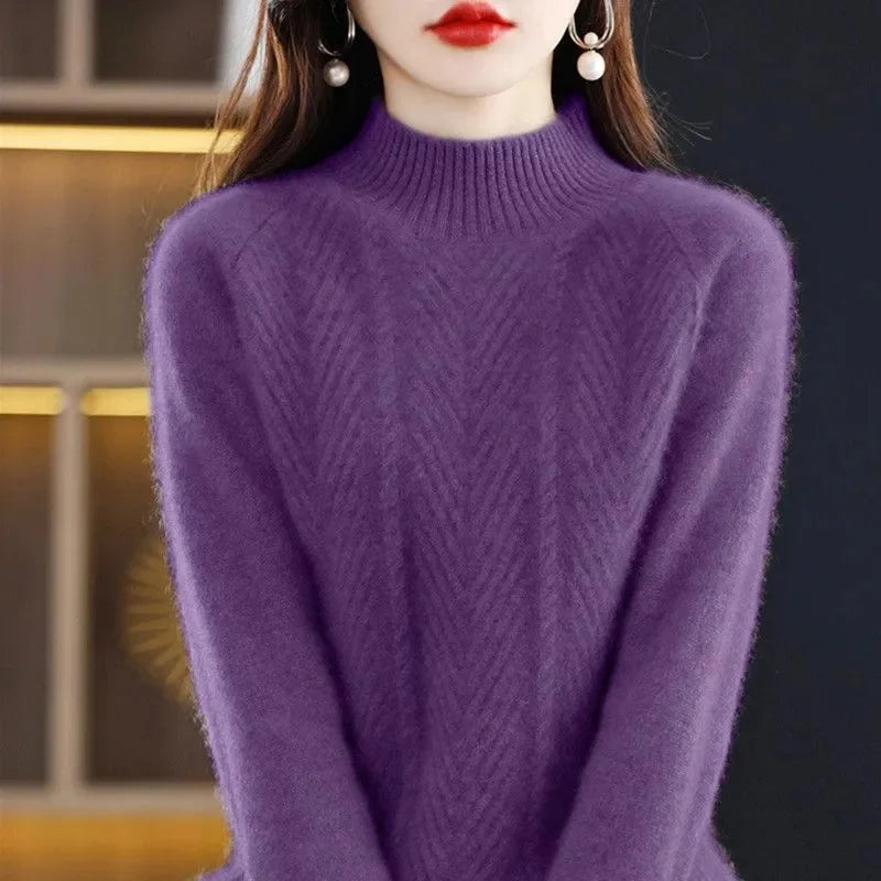 2023 New Cashmere Sweater Women Half Turtleneck Pullover Knitted Sweaters Warm Knitwear Female Jumper Winter Casual Top