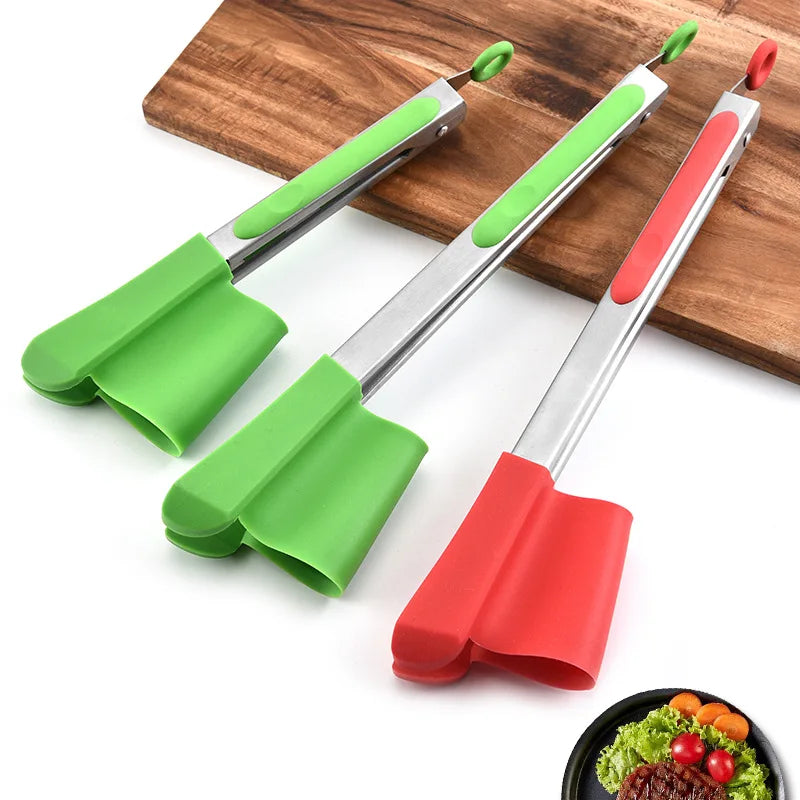 2-in-1 Silicone Food Clip Integrated Bread Clip Retractable Fan-Shaped Cake Food Tongs Barbecue Tongs Kitchen Tools