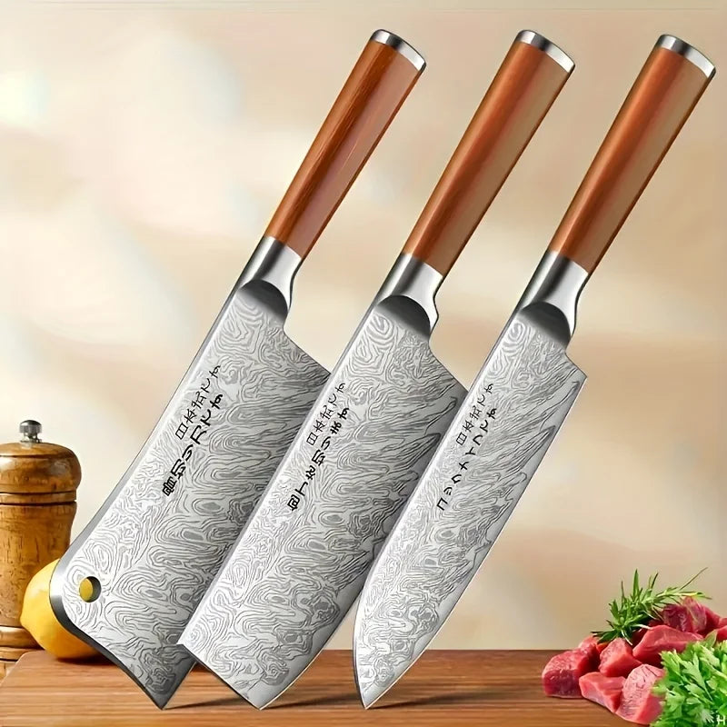 PLYS 3pcs Premium Stainless Steel Kitchen Knife Professional Chopper Multi-purpose Slicing Knife Sharp Chef's Knife