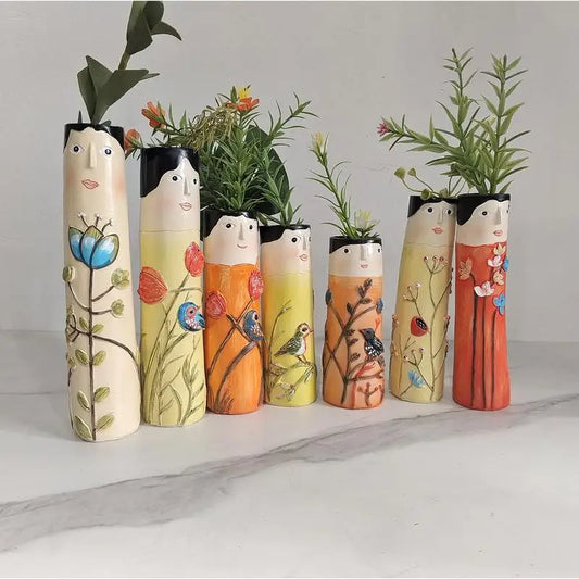 Spring Family Bud Vases Resin Bohemian Vase Cute Shelf Decortions Boho Modern Character Flower Vase Creative Desktop Ornaments