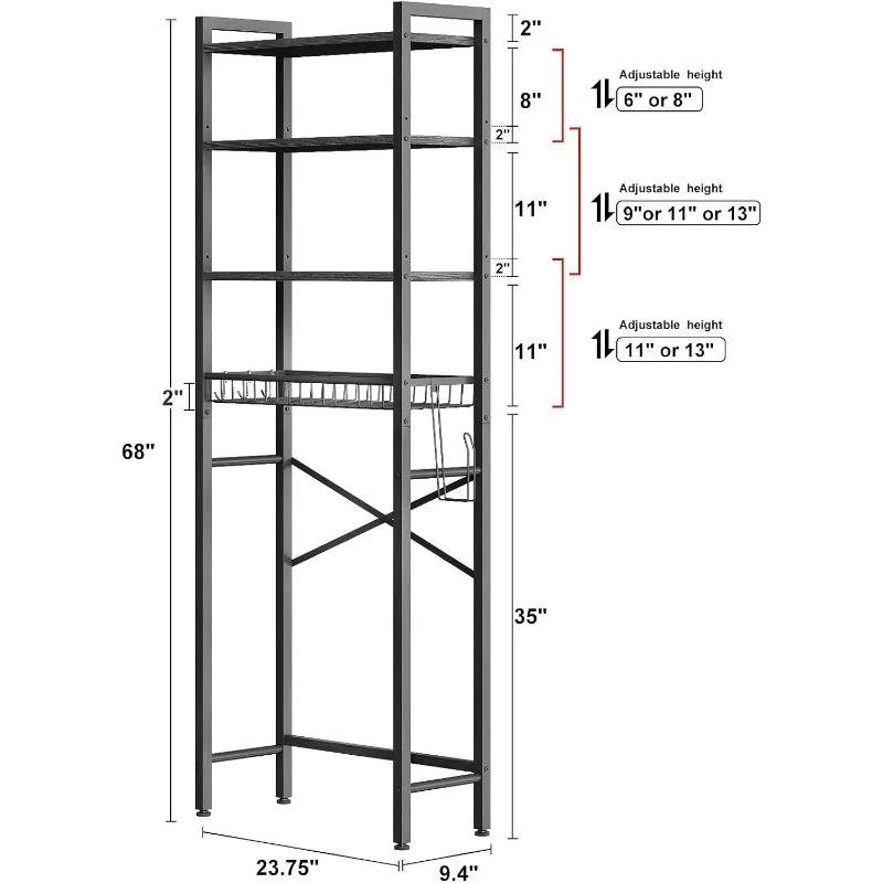 Over-The-Toilet Storage Rack,Bathroom Organizer Shelf Over Toilet with Adjustable Shelf and Basket, BathroomShelves Above Toilet