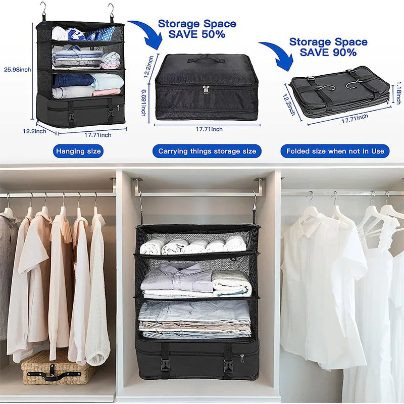 New Multi-functional Clothes Storage Organizer 3-layer Hanging Bag Travel Storage Bag Closet Clothing Luggage Organization