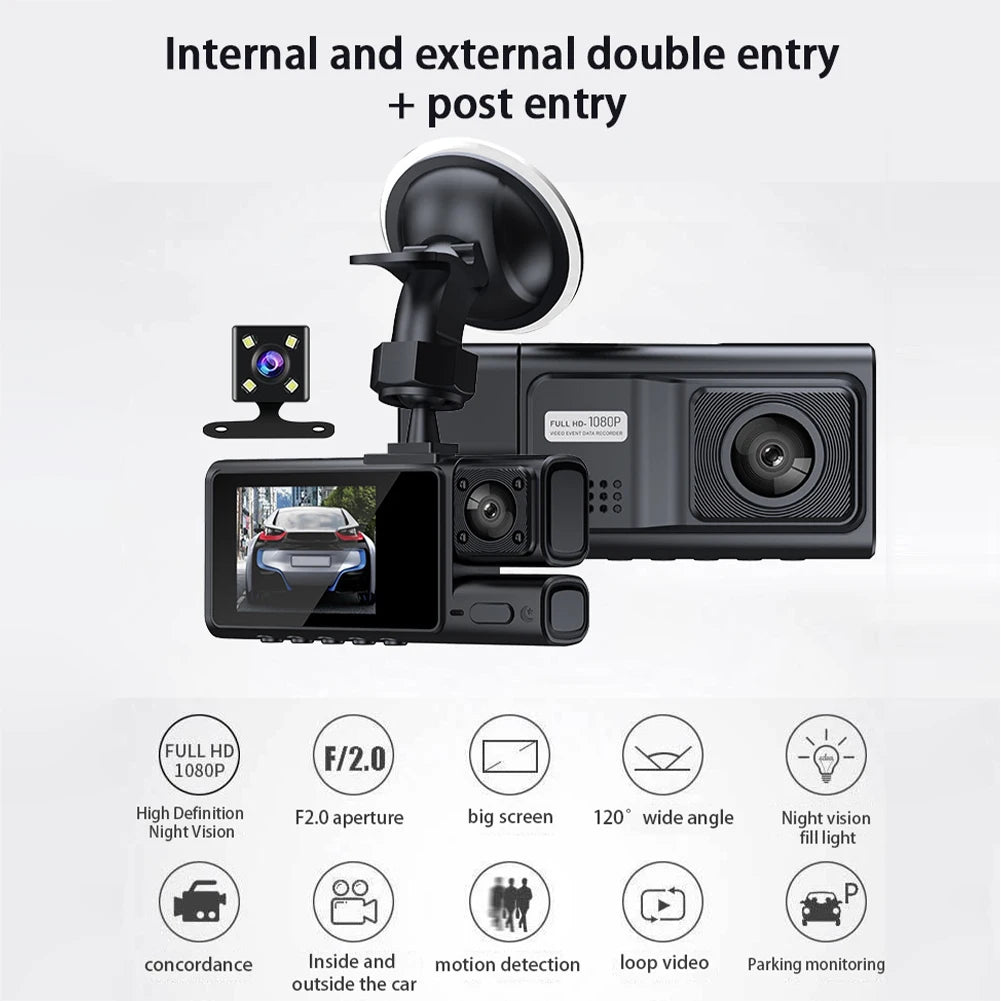 3Channel Dash Cam For Car Camera 1080P Video Recorder Car Front Rear View DVR Night Vision Camera WiFi Auto Driving Recorder