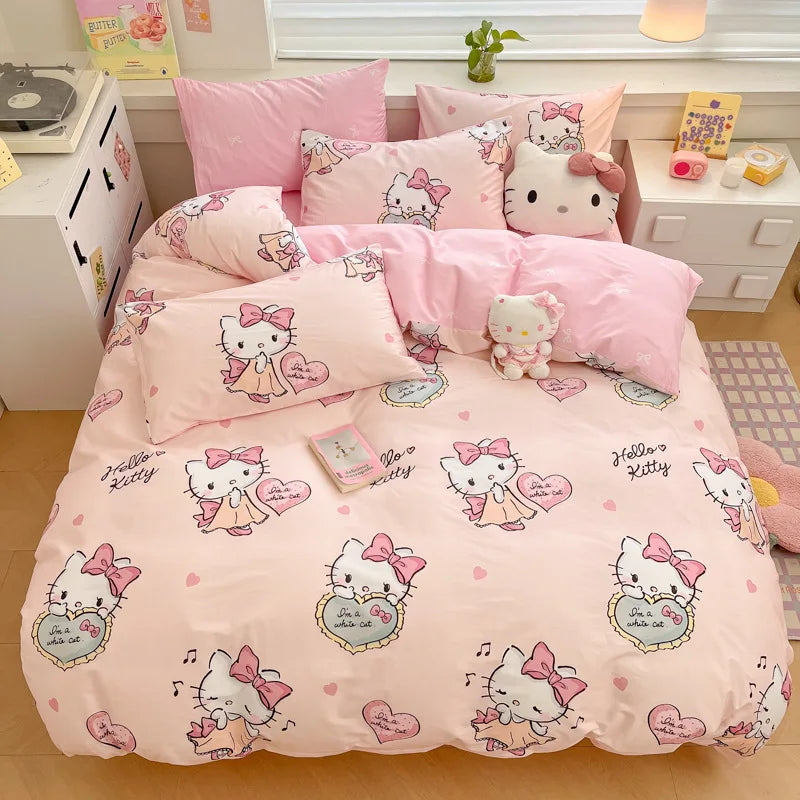 Kuromi Melody Cartoon Duvet Cover Hello Kitty Cinnamoroll Kids Bedding Set Student Dormitory Cute Duvet Cover Bedroom Decor