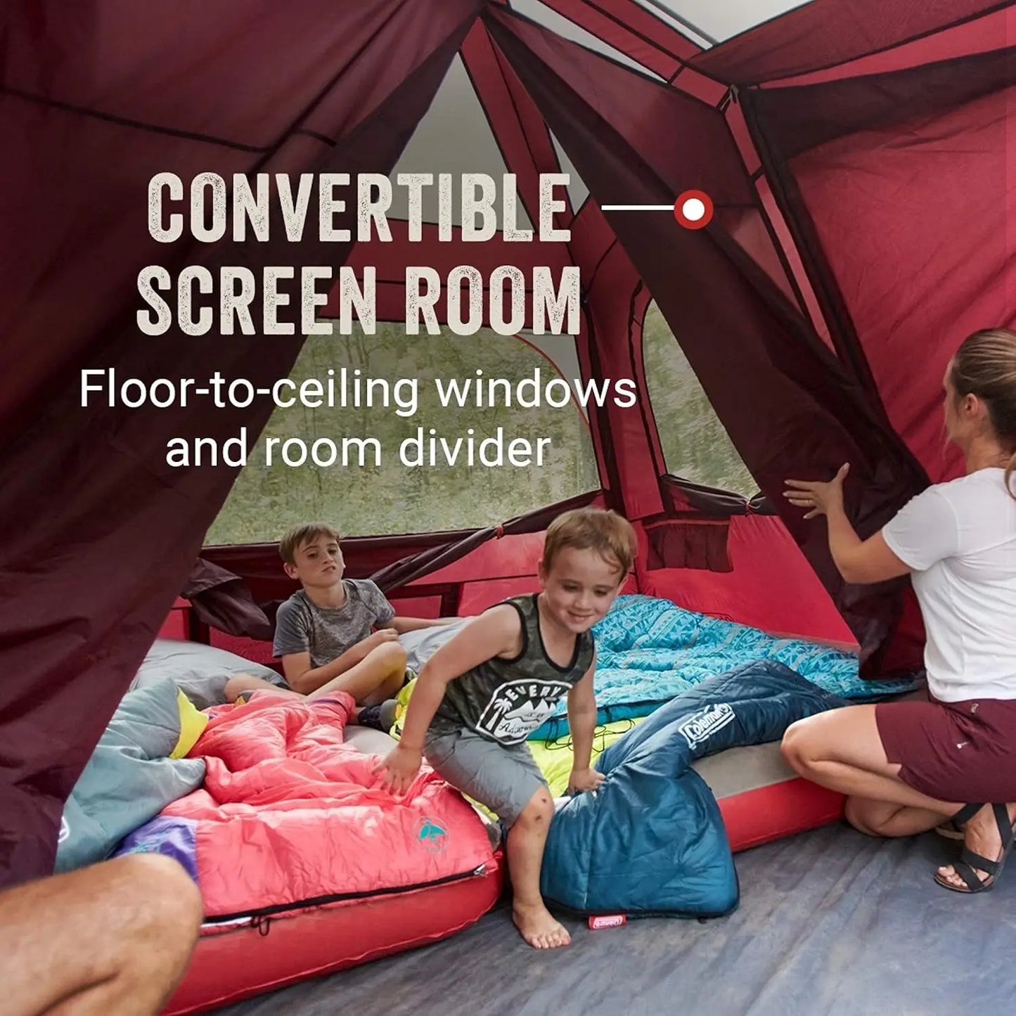 Camping Tent 8/10/12 Person Weatherproof Family Tent with Convertible Screen Room Color-Coded Poles Room Divider