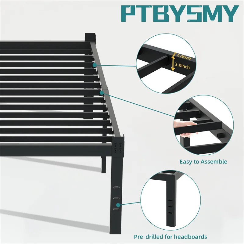 Metal Classic Iron Bed Frame Mattress Under Bed Storage No Box Spring Needed Singe Full Queen King Size Sturdy Steel Slat Suppor