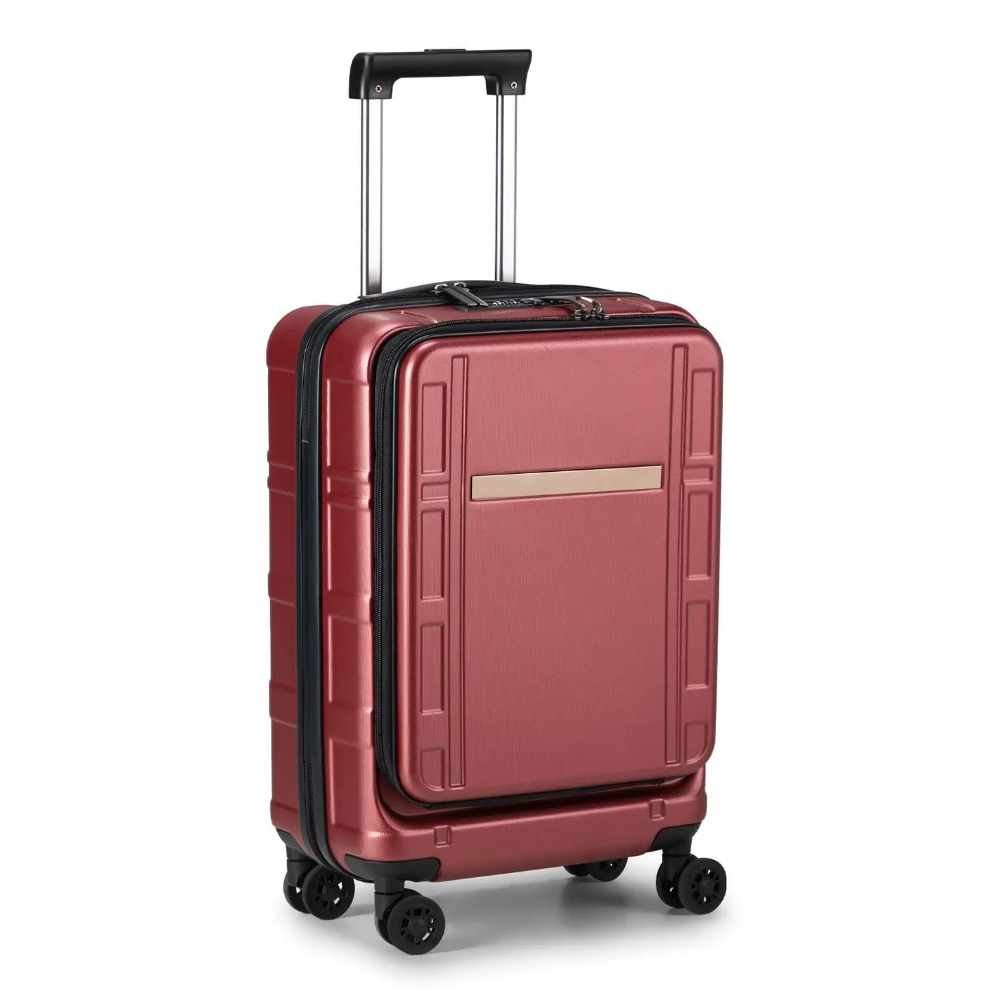 20-Inch Carry-On Luggage, 22x14x9 Airline Approved, ABS+PC, Front Compartment, Double Spinner Wheels, TSA Lock - Wine Red