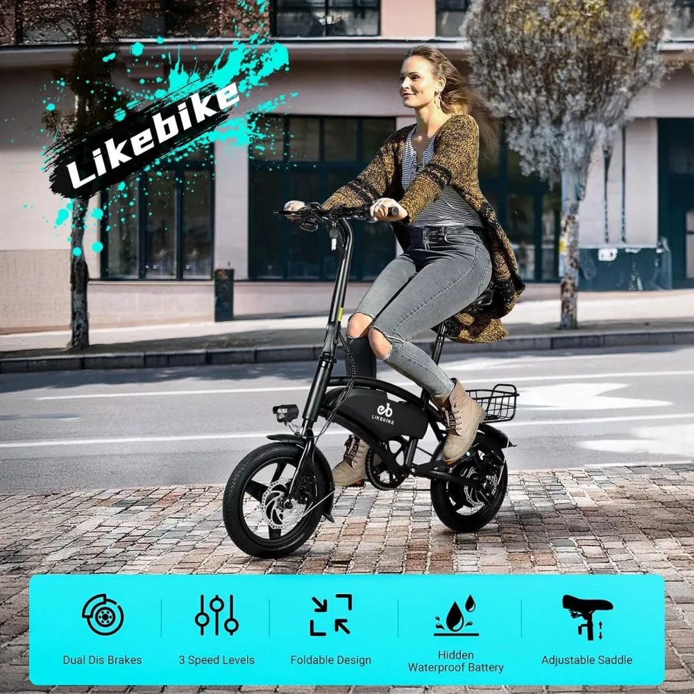 Dolphin Foldable Electric Bike for Adults 14" Electric Bicycles for Adults and Teens Peak 500W Motor 280.8Wh Battery
