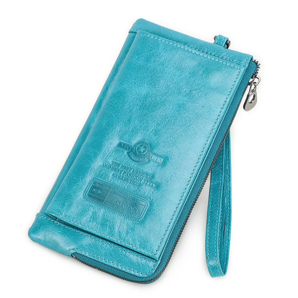 CONTACT'S Wristlet Bag Genuine Leather RFID Cellphone Wallet Men's Clutch Wallets Men Credit Card Holder Male Long Purse Zipper