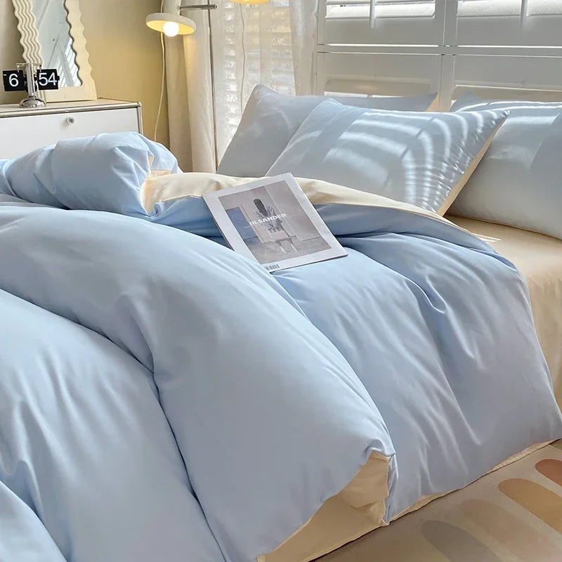 Solid Color Duvet Cover Set 100% Washed Cotton Bedding Set Super Soft Comfortable Lightweight Comforter Cover with 2 Pillowcases