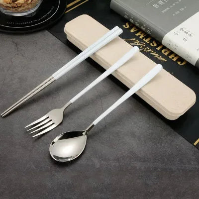 3-Piece Portable Flatware Set, Chopsticks, Fork and Spoon with Travel Case Cutlery Set For Home Office Camping Bento Box