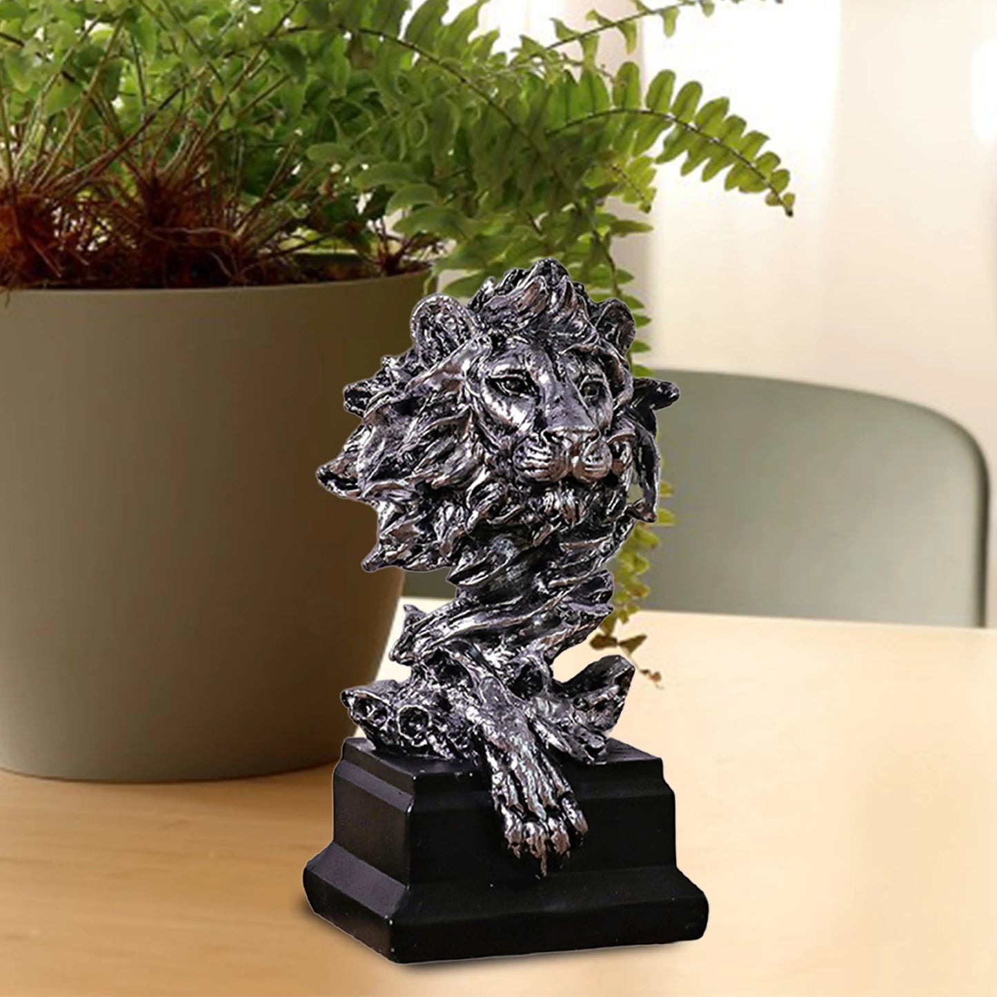 Lion Head Statue Lion Head Sculpture Handcarved Crafts Desktop Ornament Lion Art Figurine Decorative for Bookshelf Office