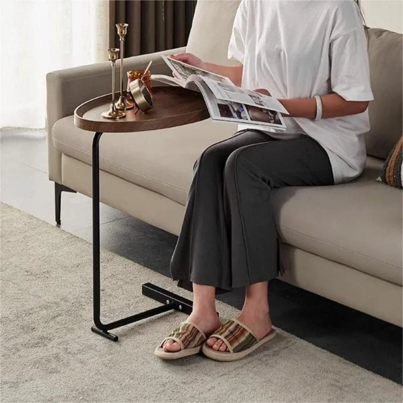Small Sofa Side End Table, C Shaped Table Bedside Table Almond Tabletop Simple Style Home Decor for Reading Book Coffee Vase