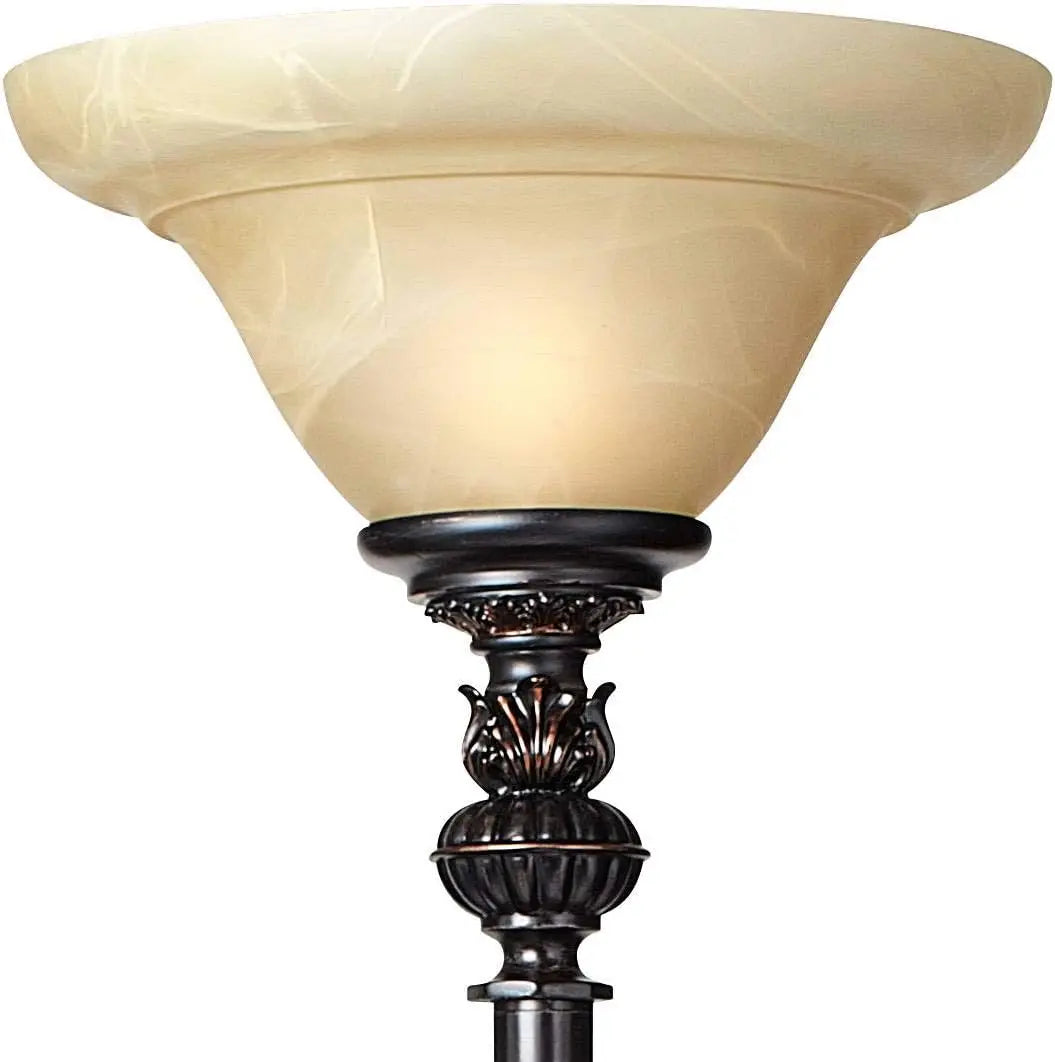Kathy Ireland Sonnett Industrial Vintage Tree Torchiere Floor Lamp Standing 72"" Tall Bronze Brown Champagne Alabaster Glass