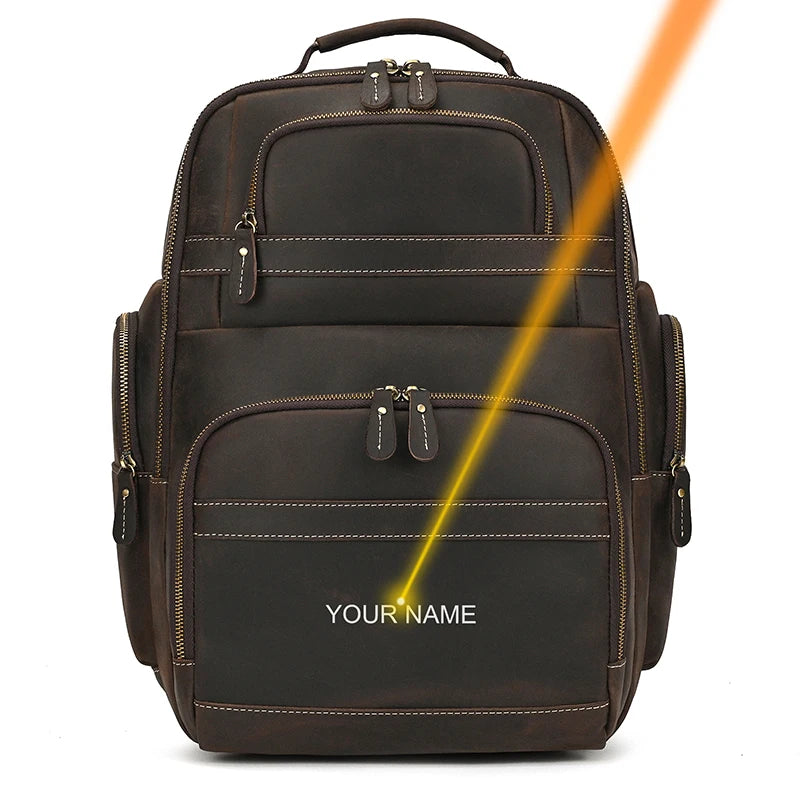 Double Layer Leather backpack For Men Large Capacity Travel Bag Business Computer Bag with USB Charging Laptop Backpacks
