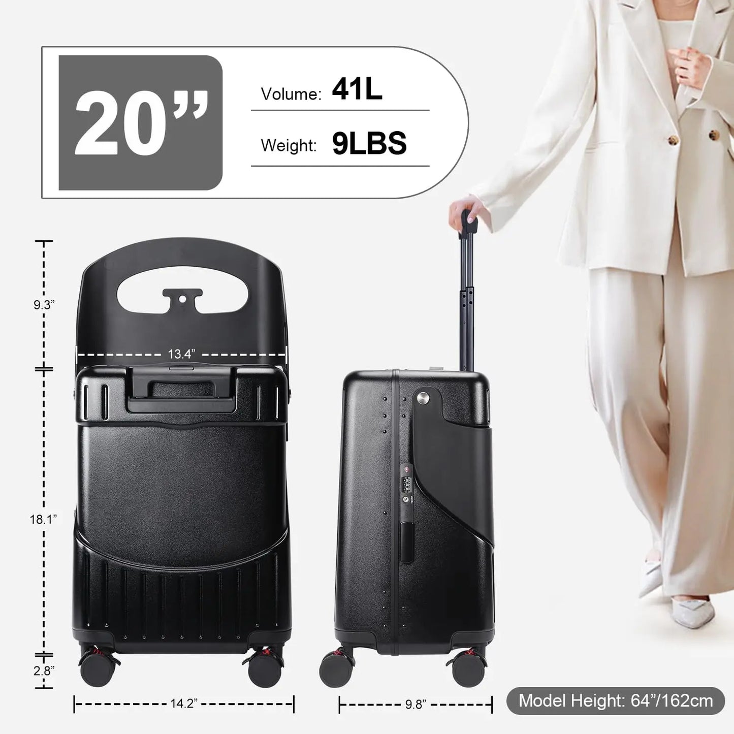Mrplum Ride On Luggage With Seat For Kids&Adults With Seat Belt,Hard Shell Lightweight Rolling Spinner Wheels Travel Luggage