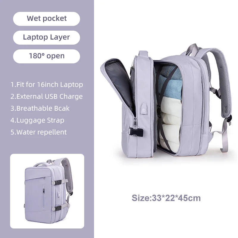Extendible Travel Backpack Unisex Laptop Bag Women Large Luggage Bags Men's Students Business Trip USB Charge Mochila XA299C