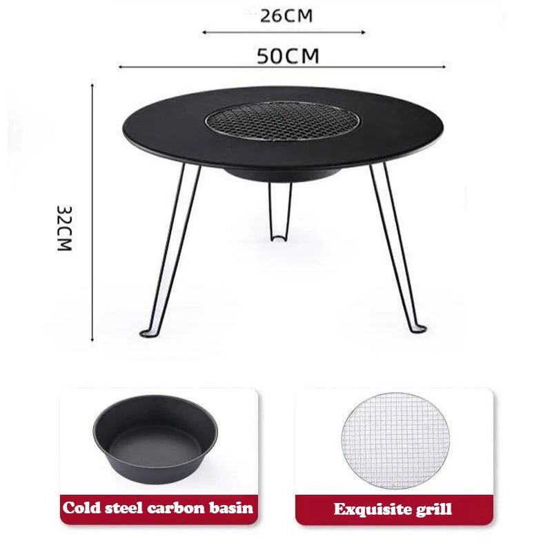 Folding Round Table Camping BBQ Grill stand Protable Barbecue Brazier Grill Outdoor Picnic Foldable  Fire Stove Charcoal grill