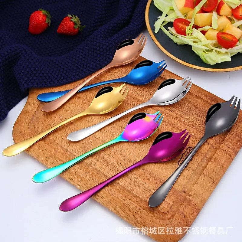Salad Spork Stainless Steel Spork One Scoop Creative Salad Spoon Fruit Fork Dual-purpose Spork Kichen Accessories utensils