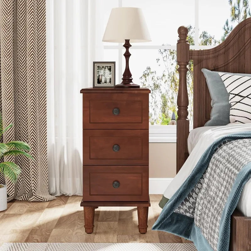 Fully Assembled End Table, Set of 2 Narrow Side Table with 3 Drawers