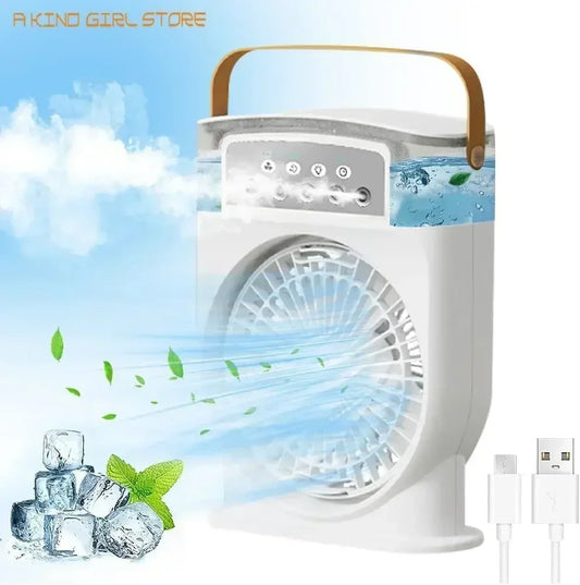 3 In 1 Portable Fan Air Conditioner Humidifier Cooling USB Fan Air Cooler LED Night Light Water Mist Humidification Fans