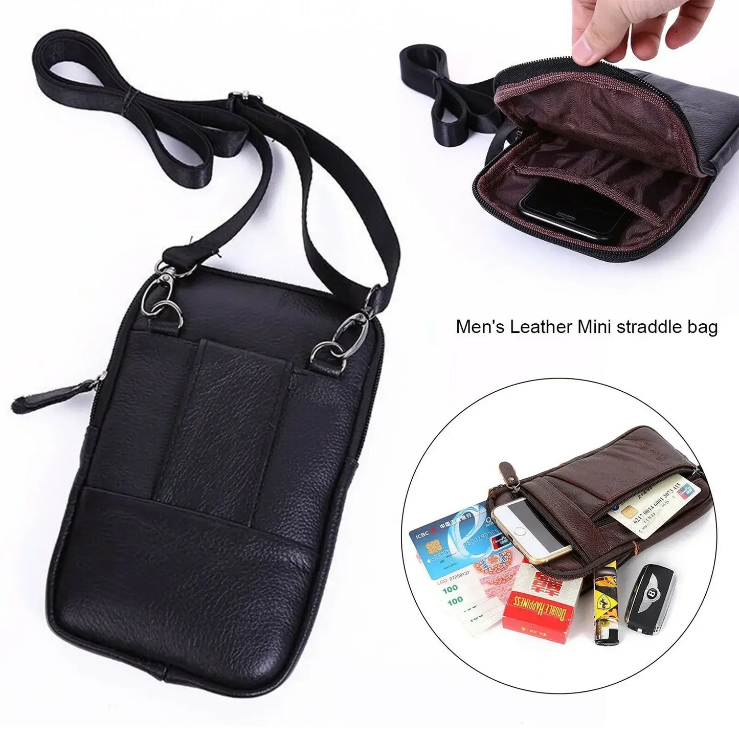 Men PU Leather Shoulder Crossbody Bag Leisure Pure Business Male Waist Belt Bags Casual Mini Mobile Portable Phone Purse