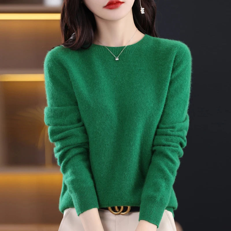 New Cashmere Basic Top Long Sleeve Women O-Neck Knitted Sweater 100% Pure Merino Wool Pullover Clothing Knitwear traf