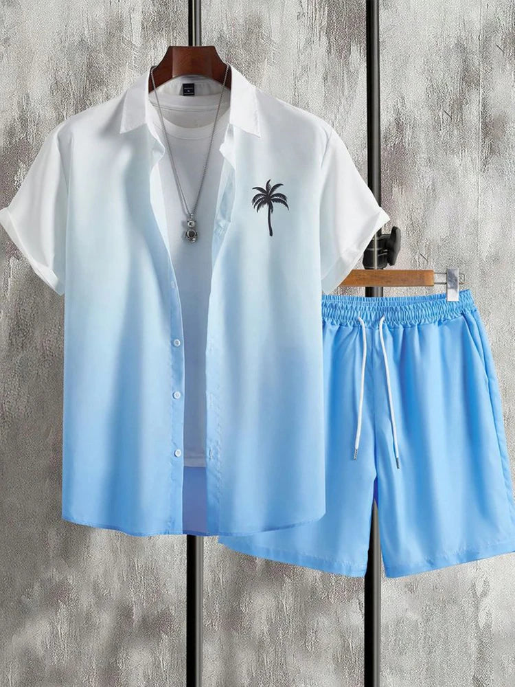 New Summer Refreshing Short-sleeved Shirt And Beach Shorts Men's Set Outdoor Street Men's Shirt Everyday Casual Men's Shorts Set