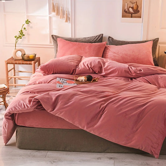 3pcs Velvet Duvet Cover Set - Soft, Warm, Skin-Friendly Solid Color Autumn and Winter Bedding for Bedroom, Guest Room with 1 Duv