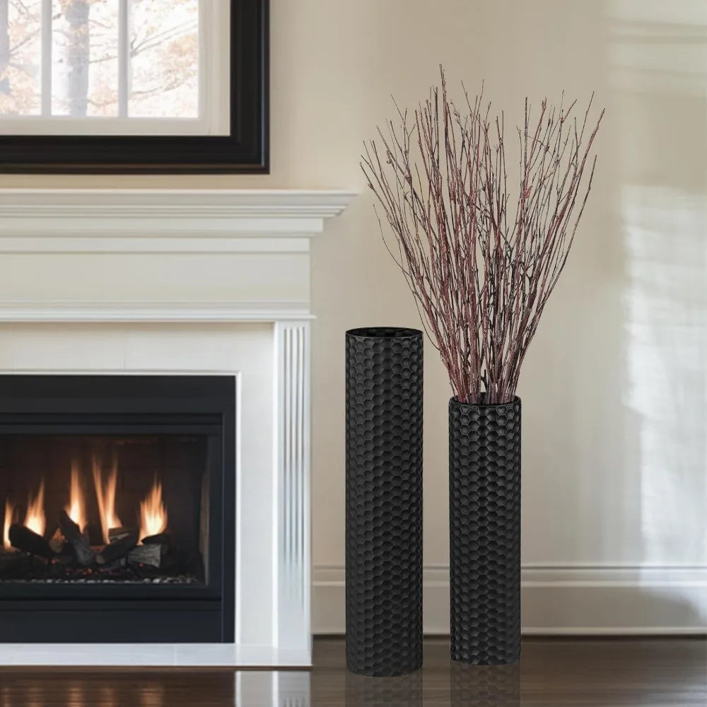 Sziqiqi Black Tall Floor Vase: 27.6/21.7in Metal Cylinder Vases Extra Large Decorative Vase Set of 2 Living Room
