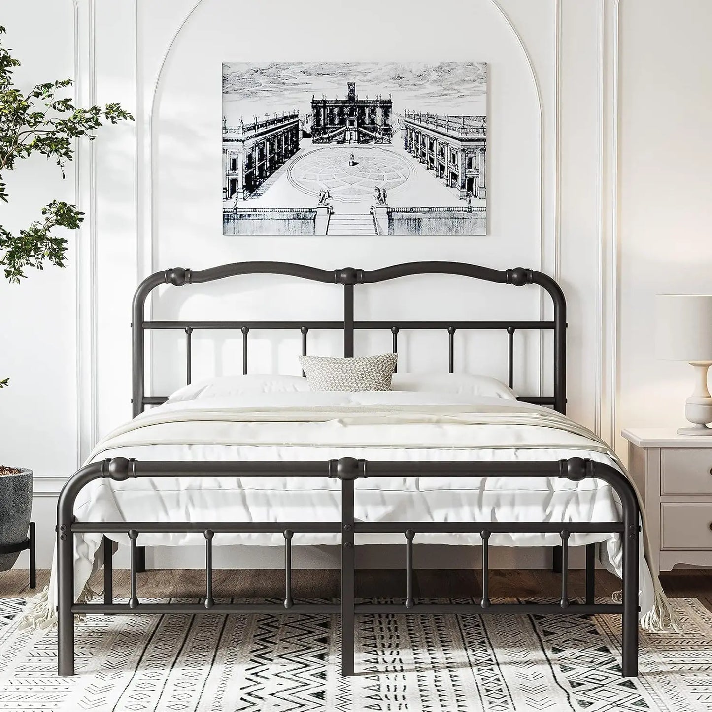 ZIYOO bed frame queen size 14 Inch Metal Queen Bed Frame- Full Size Bedstead King Platform Easy Assembly, Noise Free, Black