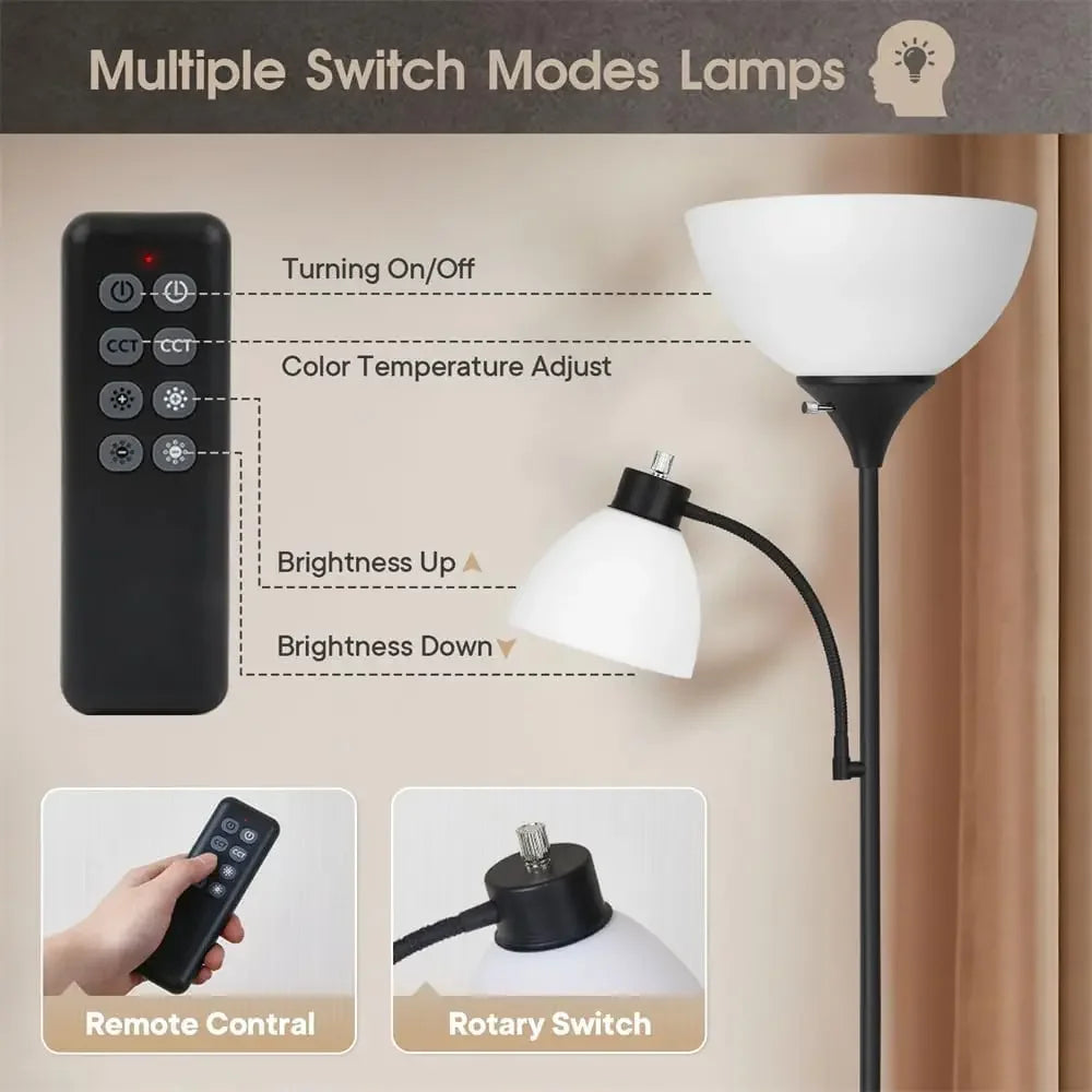 Led Floor Lamp, Super Bright 11W+7W 2100LM Torchiere Floor Lamps for Living Room, Stepless Adjustable 3000K-6000K Temperatures